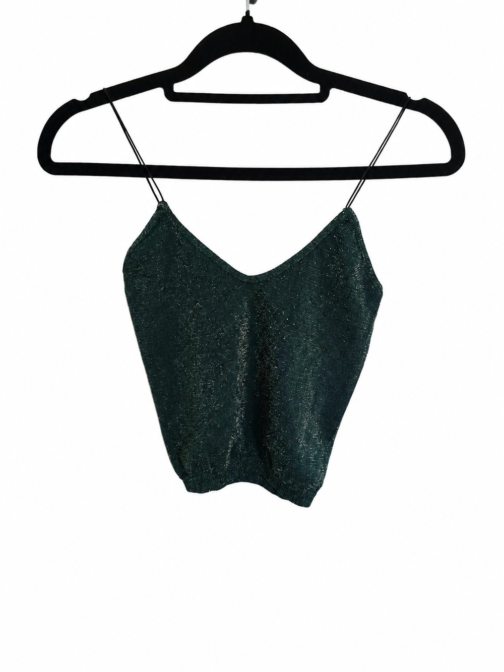 Free People Sleeveless Shimmery Dark Green V-Neck Cami Top